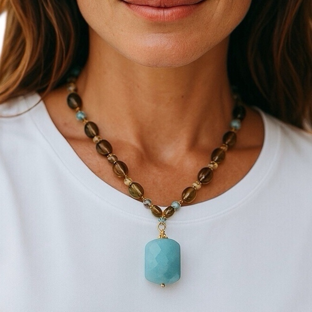 Lia Sophia Beaded Necklace Coastal Blue Fashion Jewelry